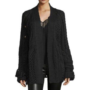 Zadig & Voltaire Womens Size S Dalia Cardigan Distresssed Black Cable Knit Wool